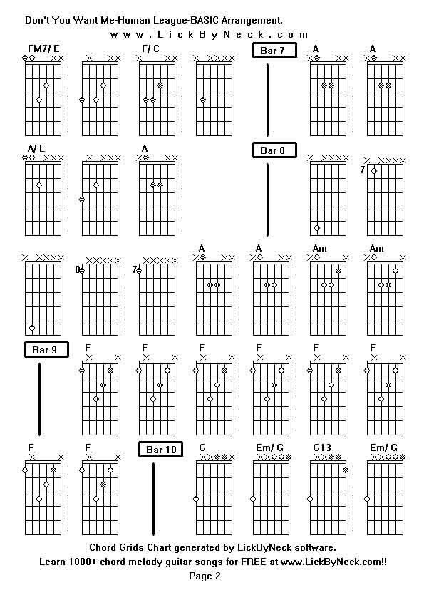 Chord Grids Chart of chord melody fingerstyle guitar song-Don't You Want Me-Human League-BASIC Arrangement,generated by LickByNeck software.